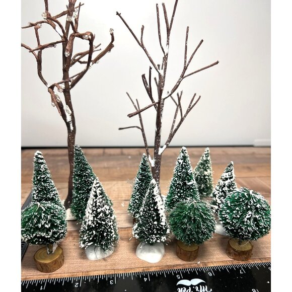 Dept 56 Miniature Snow-Covered Christmas Trees & Bare Branch Trees  13 Piece Set - Picture 2 of 3